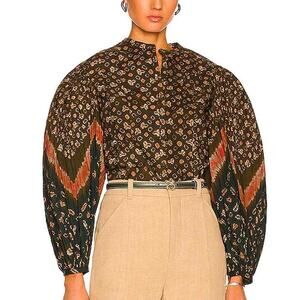 Ulla Johnson Rami Jasper Statement Pleated Sleeve Blouse Size 4